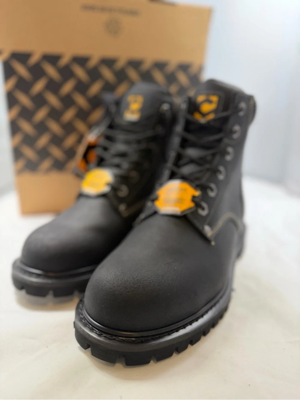 NWT AND BOX Men's Black Lace-Up Work Boots with Rugged Lug Sole 8.5